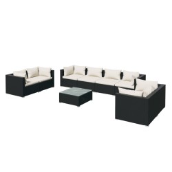 vidaXL Set de muebles de jardín 9 pzas y cojines ratán sintético negro