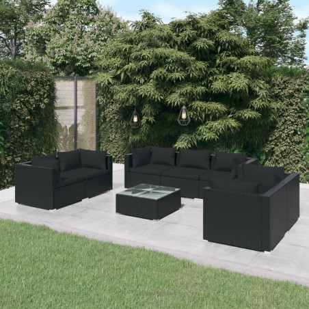 vidaXL Set de muebles de jardín 8 pzas y cojines ratán sintético negro