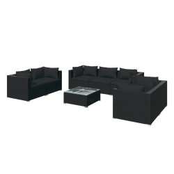 vidaXL Set de muebles de jardín 8 pzas y cojines ratán sintético negro
