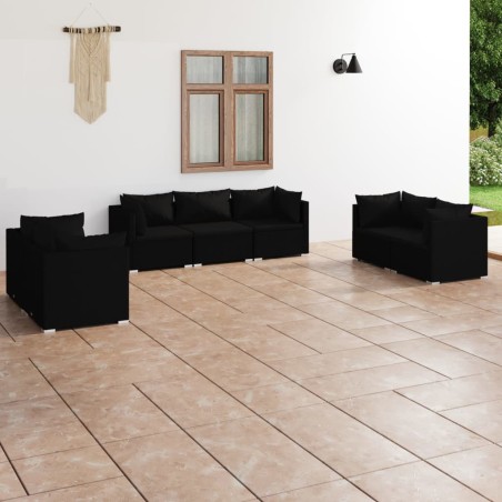 vidaXL Set de muebles de jardín 7 pzas y cojines ratán sintético negro