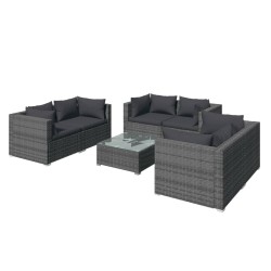 vidaXL Set de muebles de jardín 7 pzas y cojines ratán sintético gris