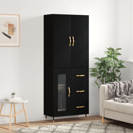 vidaXL Aparador alto madera contrachapada negro 69,5x34x180 cm