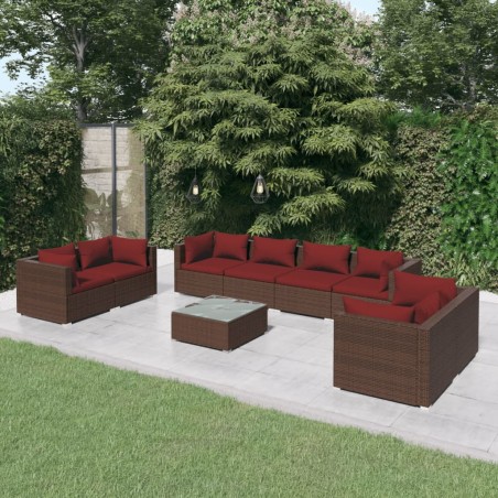 vidaXL Set muebles de jardín 9 piezas y cojines ratán sintético marrón
