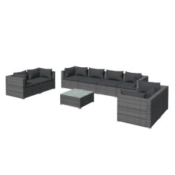 vidaXL Set de muebles de jardín 9 pzas y cojines ratán sintético gris