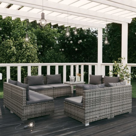 vidaXL Set de sofás de jardín 8 piezas y cojines ratán sintético gris