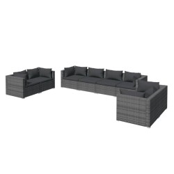 vidaXL Set de muebles de jardín 8 pzas y cojines ratán sintético gris