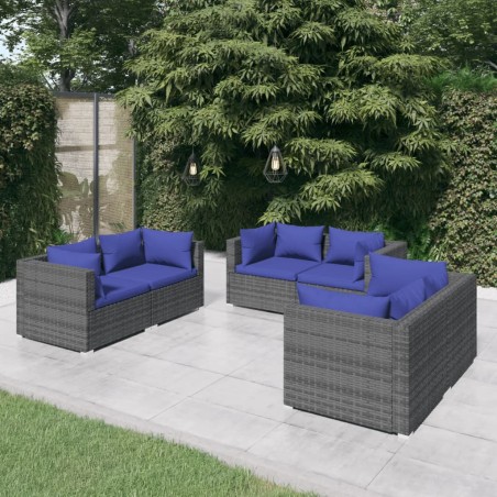 vidaXL Set de sofás de jardín 6 piezas y cojines ratán sintético gris