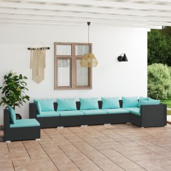 vidaXL Set de muebles de jardín 7 pzas y cojines ratán sintético negro