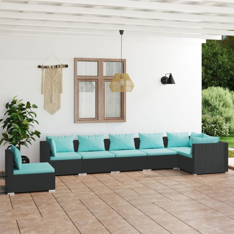 vidaXL Set de muebles de jardín 7 pzas y cojines ratán sintético negro vidaXL Set de muebles de jardín 7 pzas y cojines ratán sintético negro