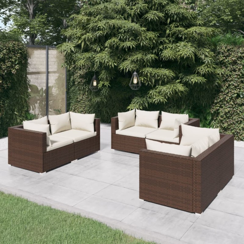 vidaXL Set muebles de jardín 6 pzas y cojines ratán sintético marrón