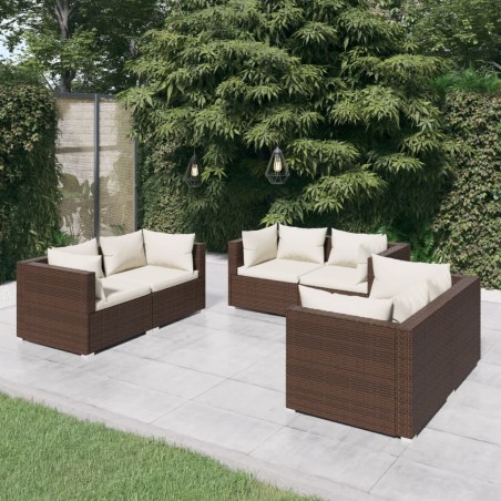 vidaXL Set muebles de jardín 6 pzas y cojines ratán sintético marrón