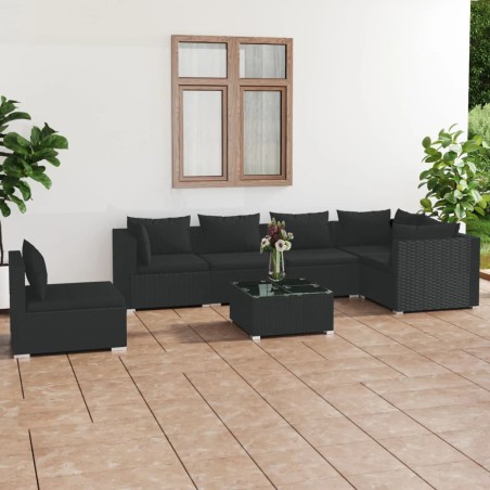 vidaXL Set de muebles de jardín 7 pzas y cojines ratán sintético negro