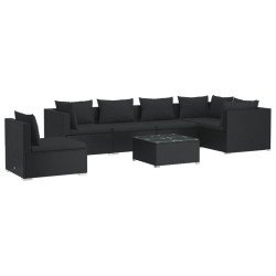 vidaXL Set de muebles de jardín 7 pzas y cojines ratán sintético negro