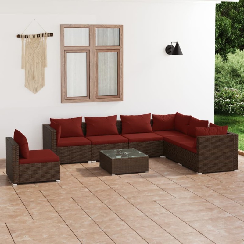 vidaXL Set sofás de jardín 8 piezas y cojines ratán sintético marrón vidaXL Set sofás de jardín 8 piezas y cojines ratán sintético marrón