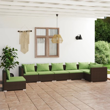 vidaXL Set muebles de jardín 7 piezas y cojines ratán sintético marrón