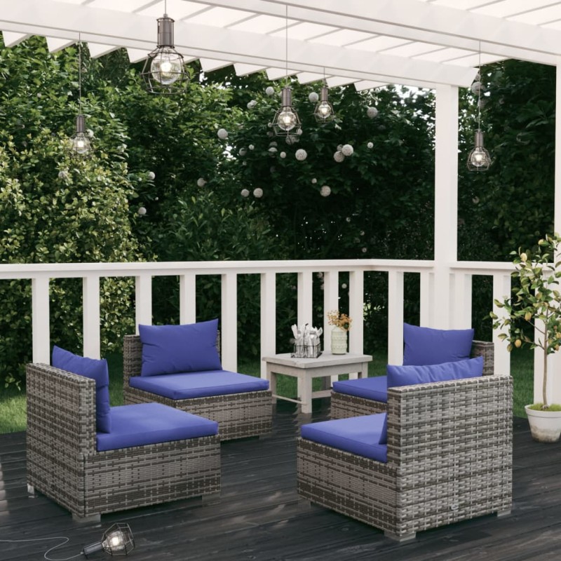 vidaXL Set de muebles de jardín 4 pzas y cojines ratán sintético gris vidaXL Set de muebles de jardín 4 pzas y cojines ratán sintético gris