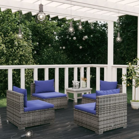 vidaXL Set de muebles de jardín 4 pzas y cojines ratán sintético gris