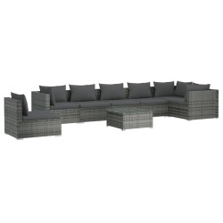 vidaXL Set de muebles de jardín 8 pzas y cojines ratán sintético gris