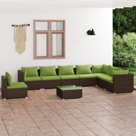 vidaXL Set muebles de jardín 9 piezas y cojines ratán sintético marrón