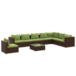 vidaXL Set muebles de jardín 9 piezas y cojines ratán sintético marrón