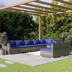 vidaXL Set de muebles de jardín 8 pzas y cojines ratán sintético gris