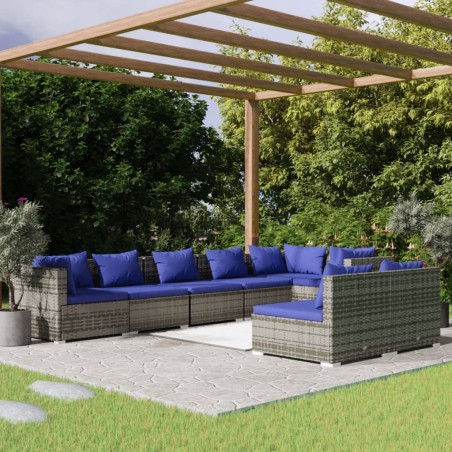 vidaXL Set de muebles de jardín 8 pzas y cojines ratán sintético gris