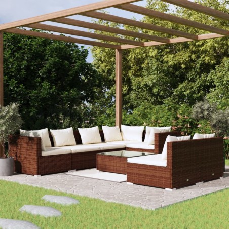vidaXL Set muebles de jardín 8 piezas y cojines ratán sintético marrón