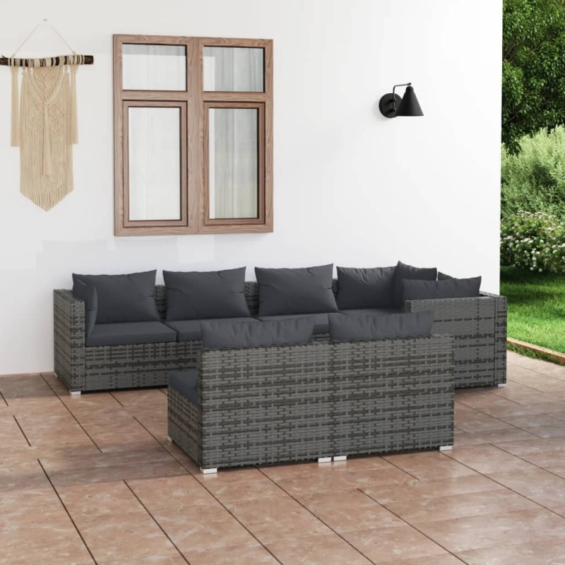 vidaXL Set de muebles de jardín 7 pzas y cojines ratán sintético gris vidaXL Set de muebles de jardín 7 pzas y cojines ratán sintético gris