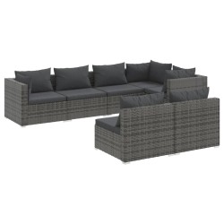 vidaXL Set de muebles de jardín 7 pzas y cojines ratán sintético gris
