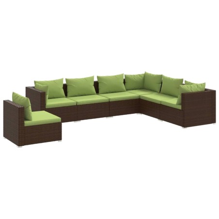 vidaXL Set muebles de jardín 7 piezas y cojines ratán sintético marrón