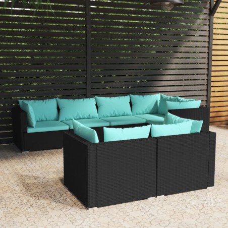 vidaXL Set de muebles de jardín y cojines 7 pzas ratán sintético negro