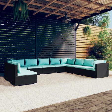 vidaXL Set de muebles de jardín 10 pzas cojines ratán sintético negro