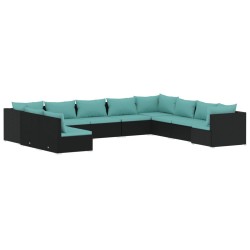 vidaXL Set de muebles de jardín 10 pzas cojines ratán sintético negro