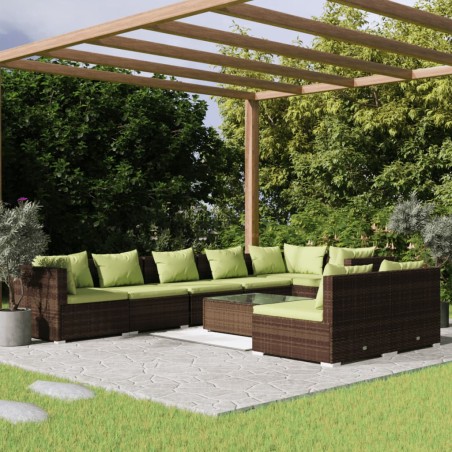 vidaXL Set muebles de jardín 9 piezas y cojines ratán sintético marrón