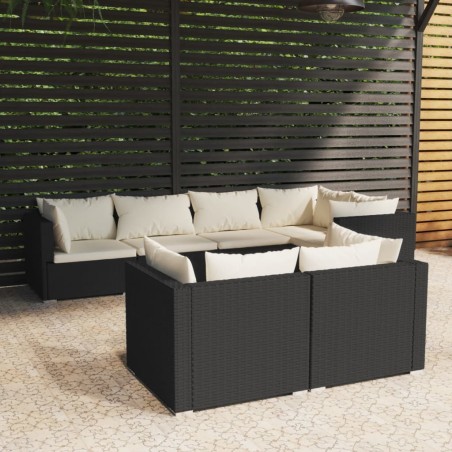 vidaXL Set de muebles de jardín y cojines 7 pzas ratán sintético negro