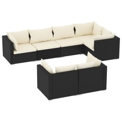 vidaXL Set de muebles de jardín y cojines 7 pzas ratán sintético negro