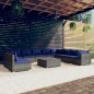vidaXL Set de muebles de jardín 11 pzas y cojines ratán sintético gris vidaXL Set de muebles de jardín 11 pzas y cojines ratán sintético gris