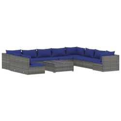 vidaXL Set de muebles de jardín 11 pzas y cojines ratán sintético gris