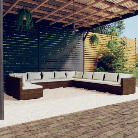 vidaXL Set de muebles de jardín 11 pzas cojines ratán sintético marrón