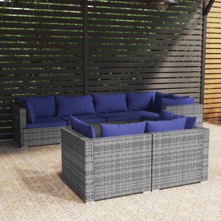 vidaXL Set de muebles de jardín 7 pzas y cojines ratán sintético gris