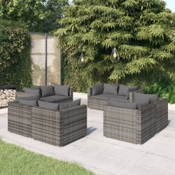 vidaXL Set de muebles de jardín 8 pzas y cojines ratán sintético gris
