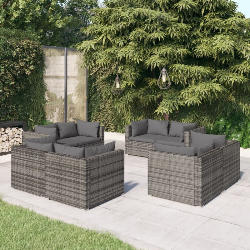 vidaXL Set de muebles de jardín 8 pzas y cojines ratán sintético gris