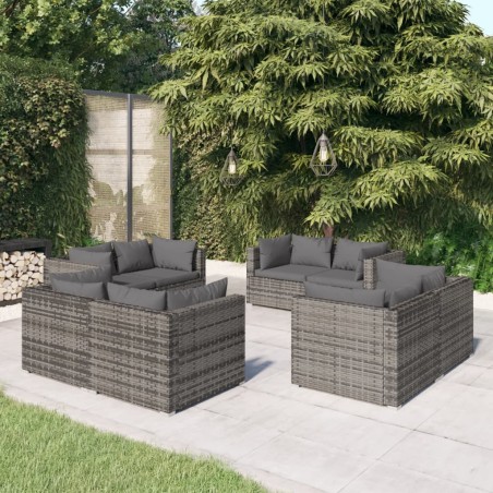 vidaXL Set de muebles de jardín 8 pzas y cojines ratán sintético gris