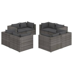 vidaXL Set de muebles de jardín 8 pzas y cojines ratán sintético gris