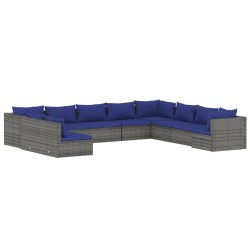 vidaXL Set de muebles de jardín 10 pzas y cojines ratán sintético gris