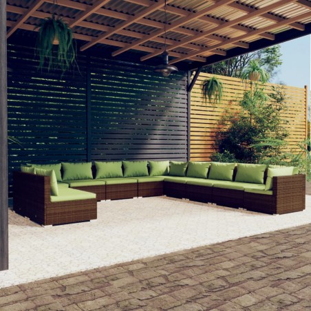 vidaXL Set de muebles de jardín 11 pzas cojines ratán sintético marrón