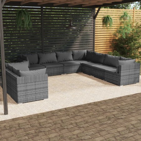 vidaXL Set de muebles de jardín 9 pzas y cojines ratán sintético gris