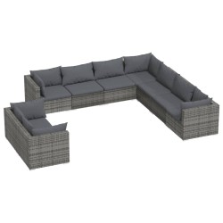 vidaXL Set de muebles de jardín 9 pzas y cojines ratán sintético gris