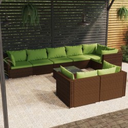 vidaXL Set muebles de jardín 9 piezas y cojines ratán sintético marrón