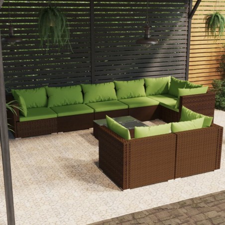 vidaXL Set muebles de jardín 9 piezas y cojines ratán sintético marrón